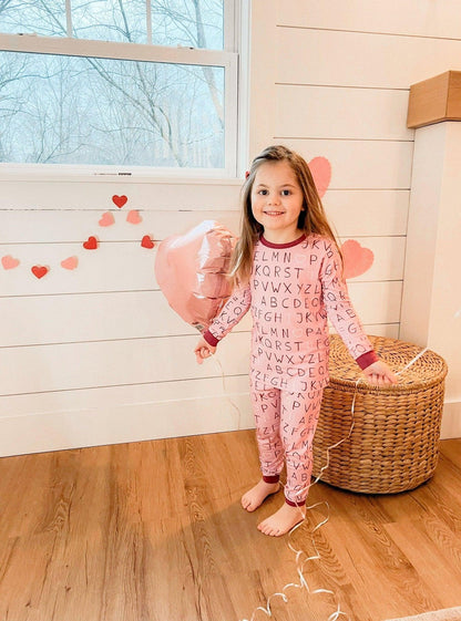 I <3 U ABC 2pc Bamboo Pajama Set - Berry