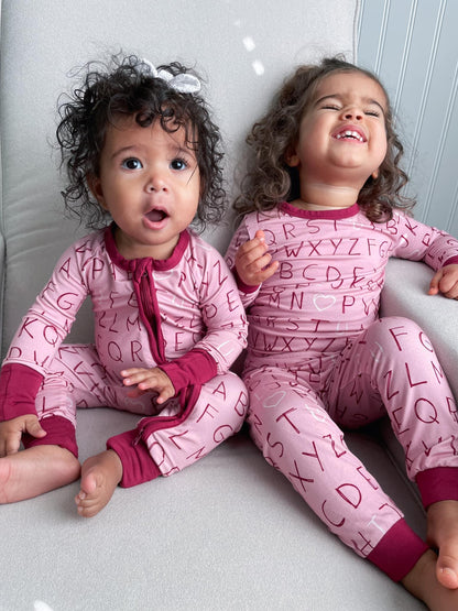 I <3 U ABC 2pc Bamboo Pajama Set - Berry