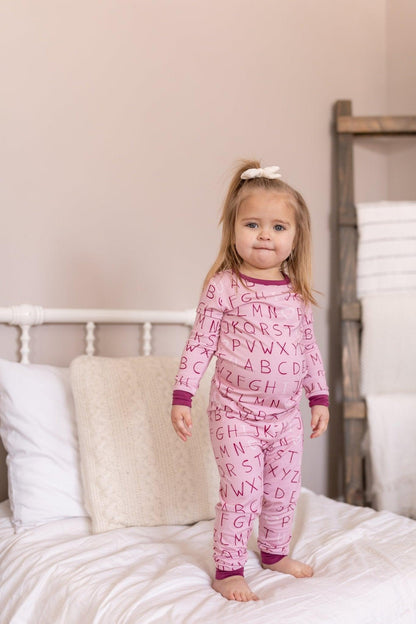 I <3 U ABC 2pc Bamboo Pajama Set - Berry