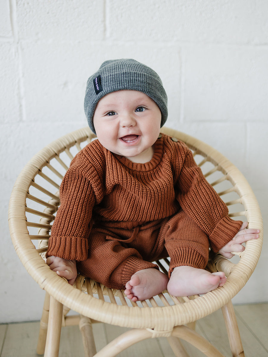 Dark Grey Mebie Baby Beanie - Ivory Soul