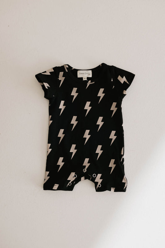 T-Shirt Romper | Black & White Lightning Bolt - Ivory Soul