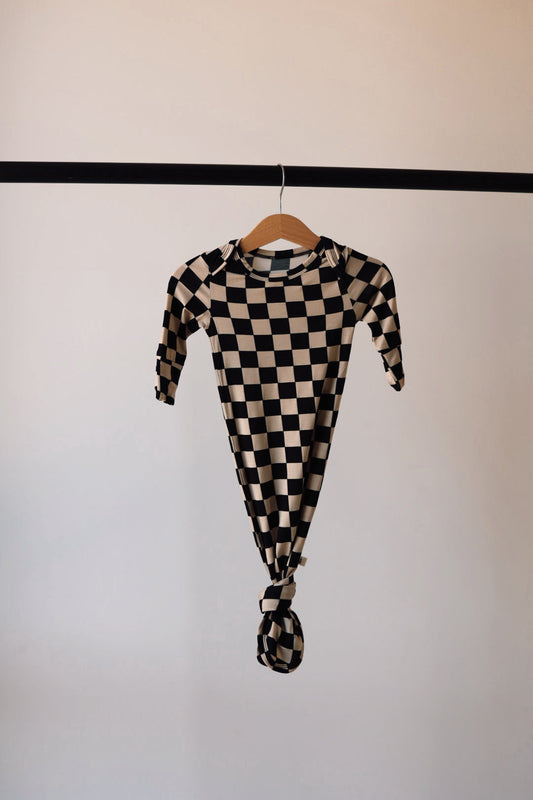 Knotted Bamboo Gown | Black Checkered - Ivory Soul