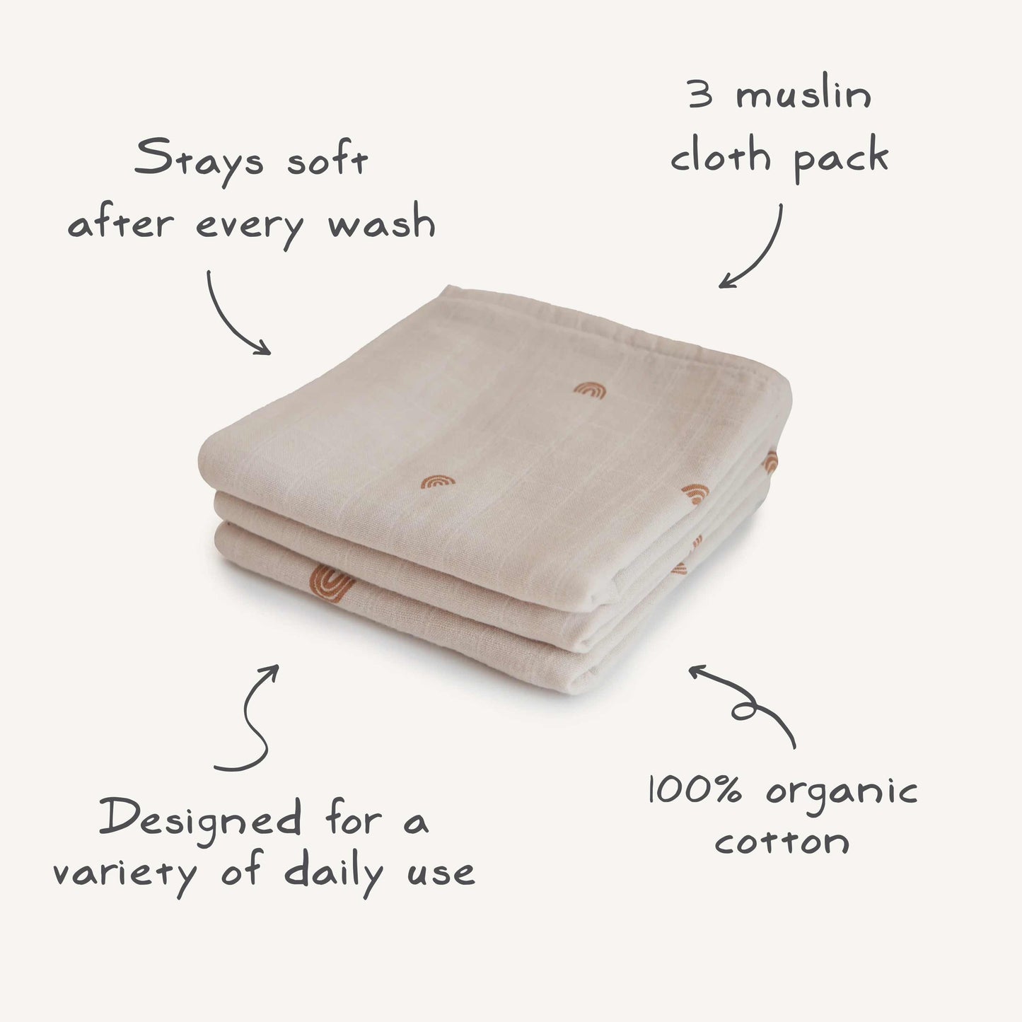 Organic Cotton Muslin Cloths 3-Pack - Ivory Soul