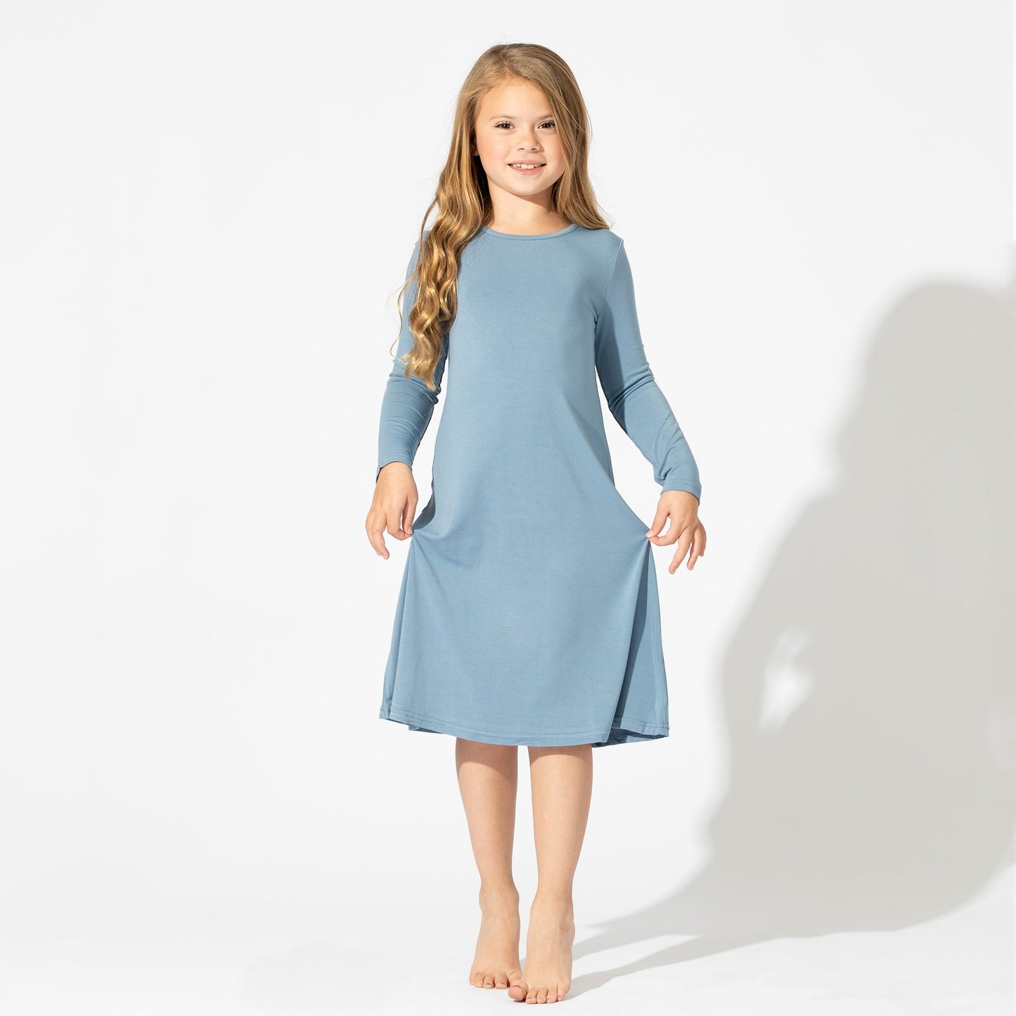 Oasis Teal Bamboo Girls' Long Sleeve Dress