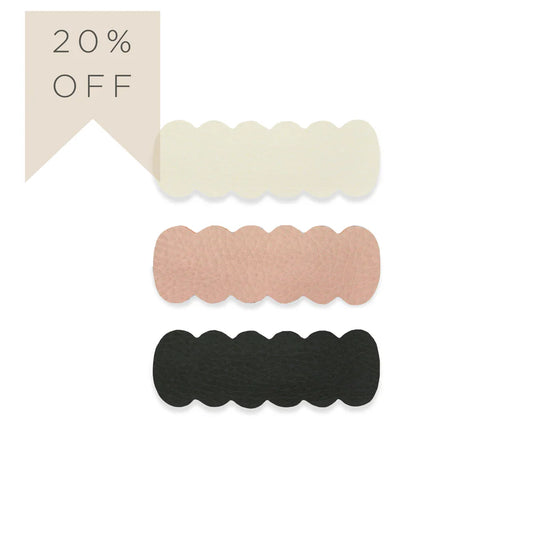 leather 3 pack - primrose scallop snap clips