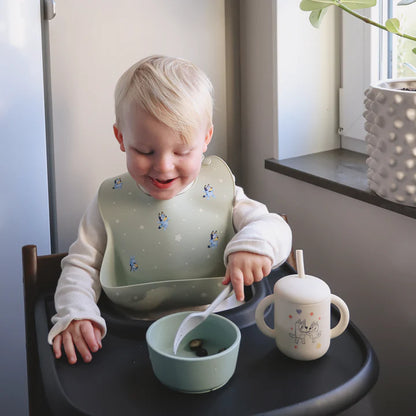 bluey x mushie silicone baby bib - sage