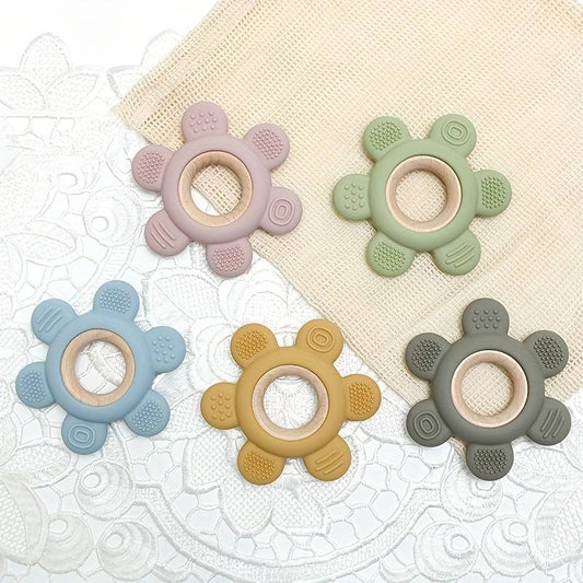silicone + wood flower teether
