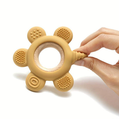 silicone + wood flower teether