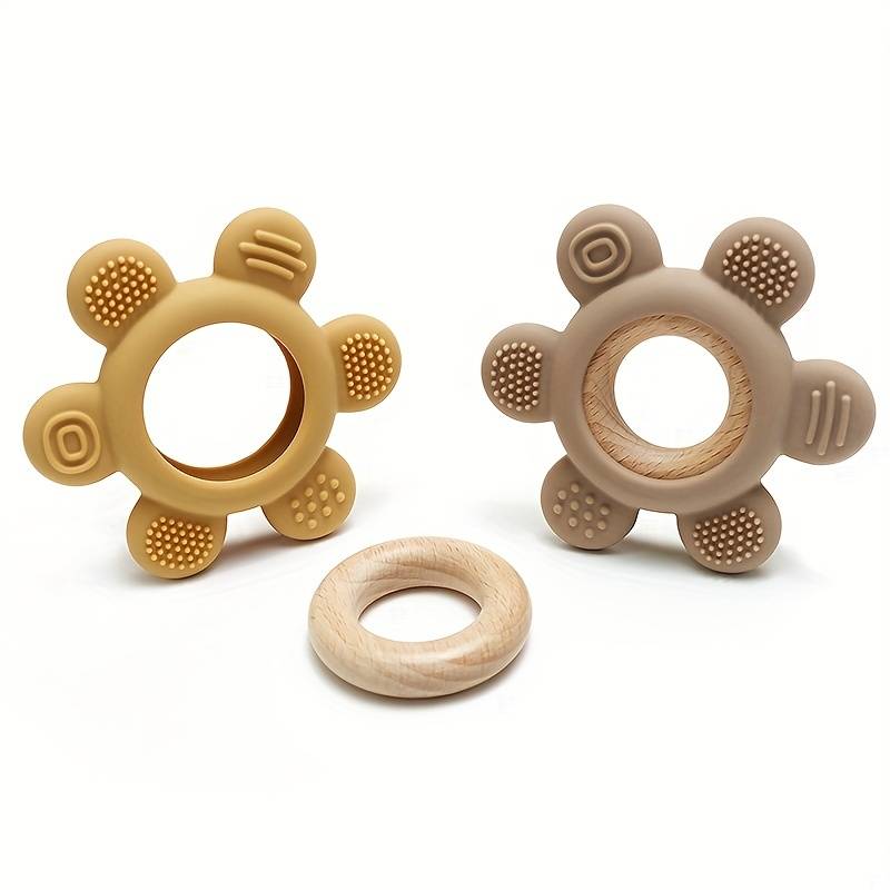 silicone + wood flower teether