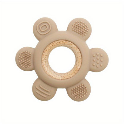 silicone + wood flower teether