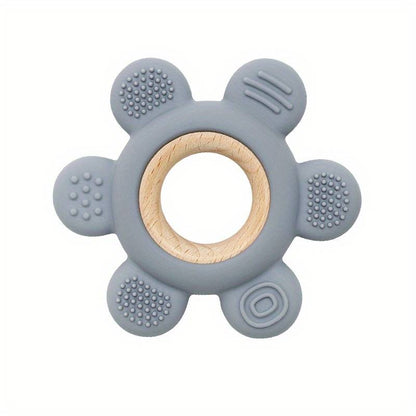 silicone + wood flower teether