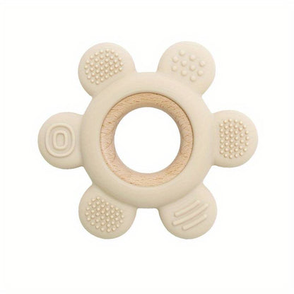 silicone + wood flower teether