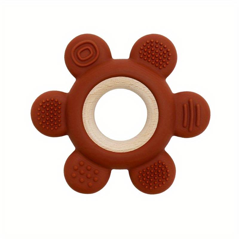 silicone + wood flower teether