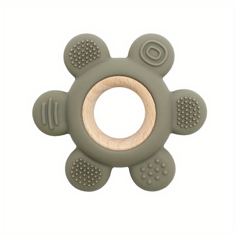 silicone + wood flower teether