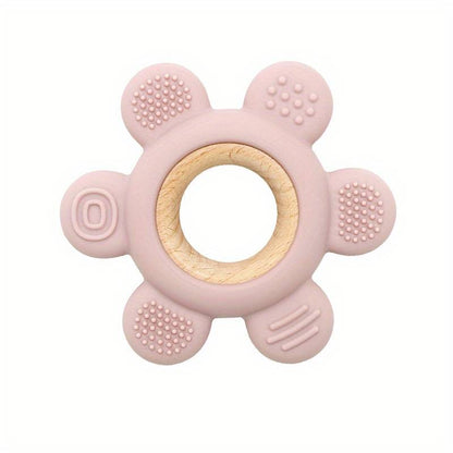 silicone + wood flower teether