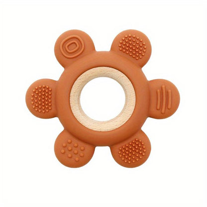 silicone + wood flower teether