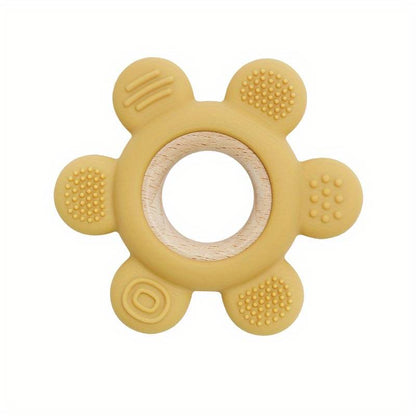 silicone + wood flower teether