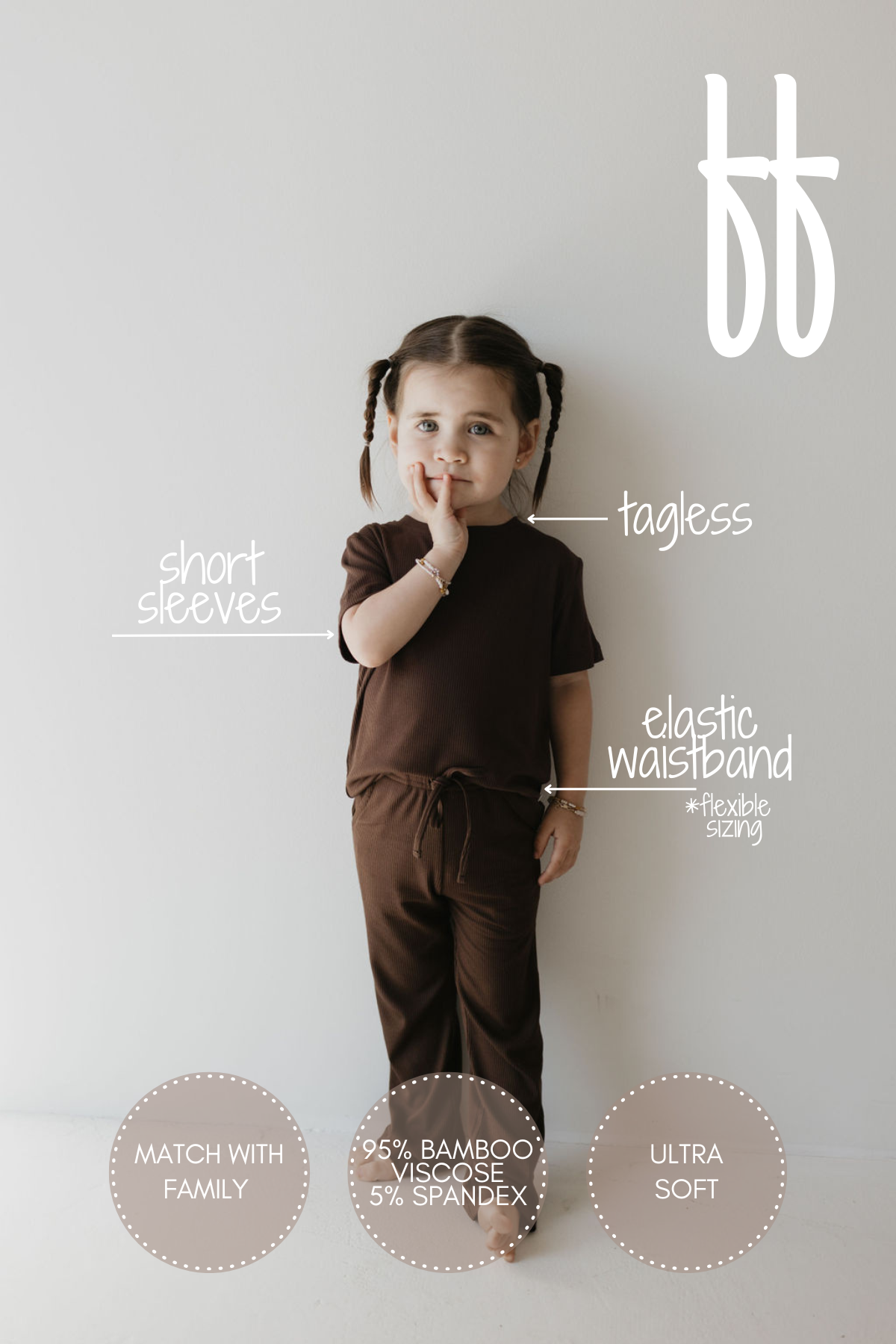 Toddler Short Sleeve Bamboo Lounge Set | Coffee Bean