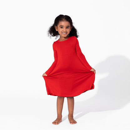 Winterberry Red Bamboo Girls' Long Sleeve Dress