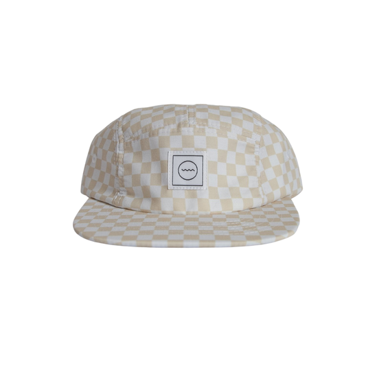 cotton five-panel hat, cream check