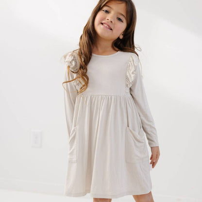 creamy stone bamboo ruffle pocket dress