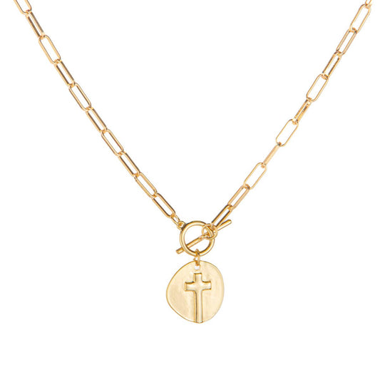 ascension cross necklace • gold   14"